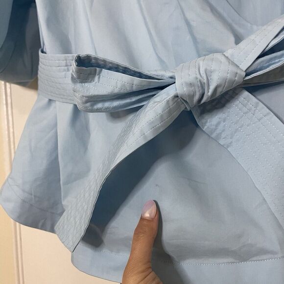 NWOT JONATHAN SIMKHAI Waverly Cotton Poplin Wrap Blouse Blue size medium - Picture 6 of 8